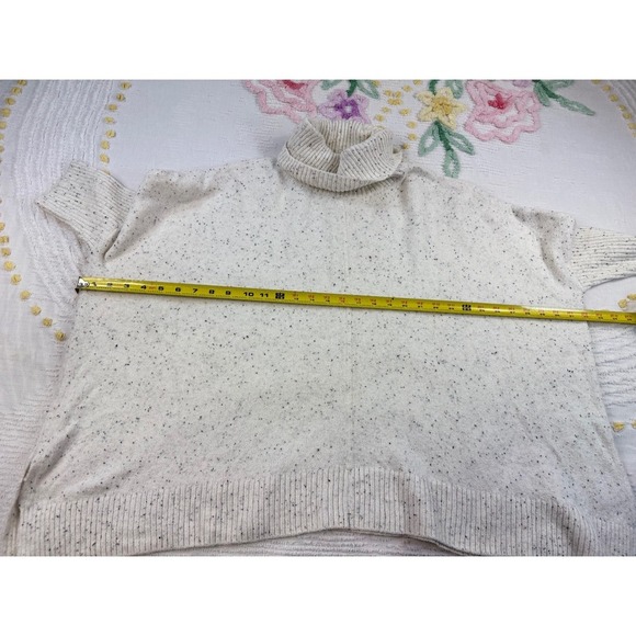 LOFT Petite Cream Speckled Knit Turtleneck Poncho Style Sweater Top - Picture 7 of 7